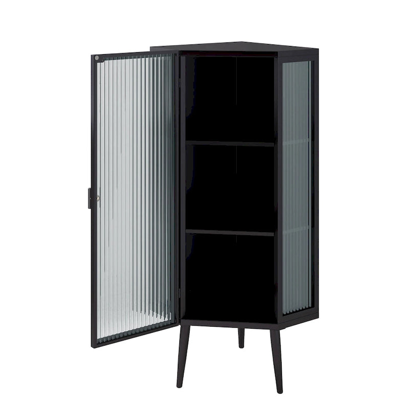 Three Tiers Cabinet with Tempered Glass Doors and Storage Shelves