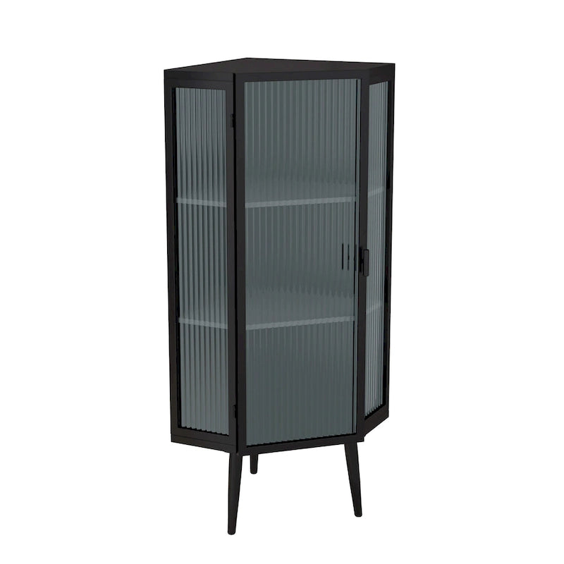 Three Tiers Cabinet with Tempered Glass Doors and Storage Shelves