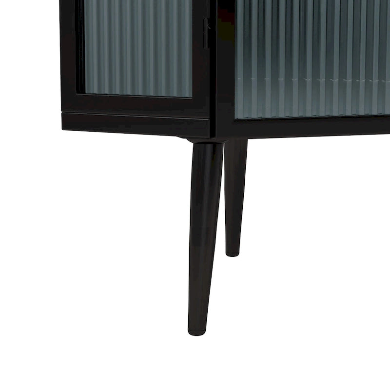 Three Tiers Cabinet with Tempered Glass Doors and Storage Shelves
