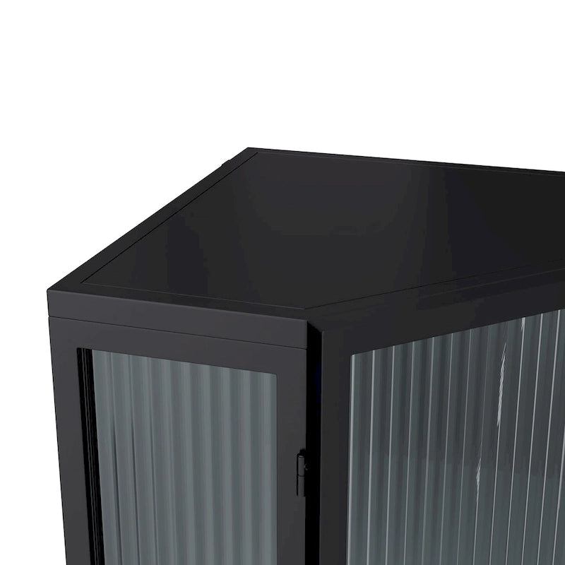 Three Tiers Cabinet with Tempered Glass Doors and Storage Shelves