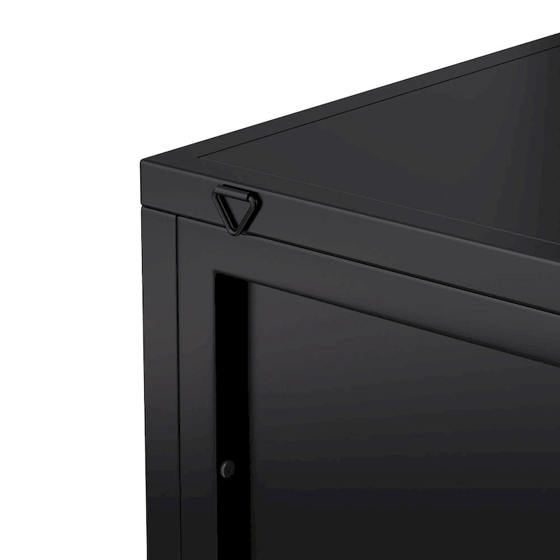 Three Tiers Cabinet with Tempered Glass Doors and Storage Shelves