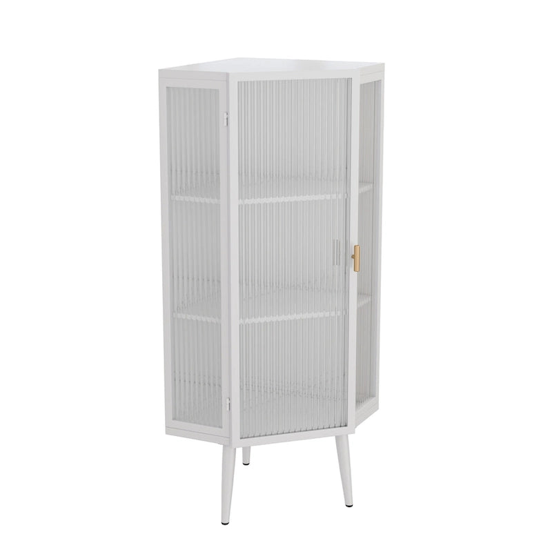 Three Tiers Cabinet with Tempered Glass Doors and Storage Shelves