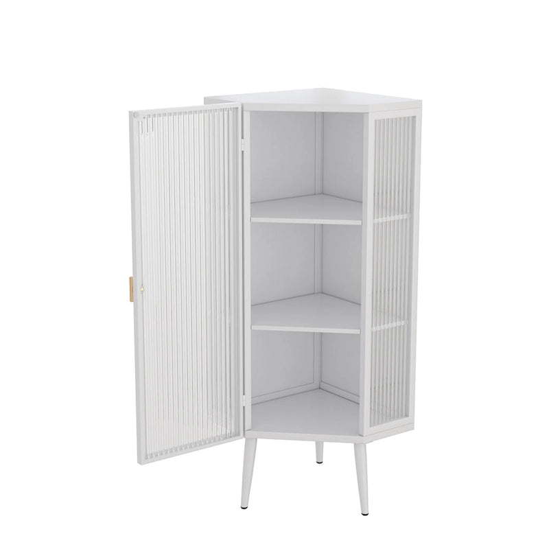 Three Tiers Cabinet with Tempered Glass Doors and Storage Shelves