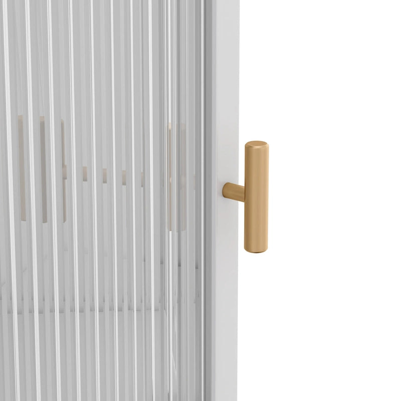 Three Tiers Cabinet with Tempered Glass Doors and Storage Shelves