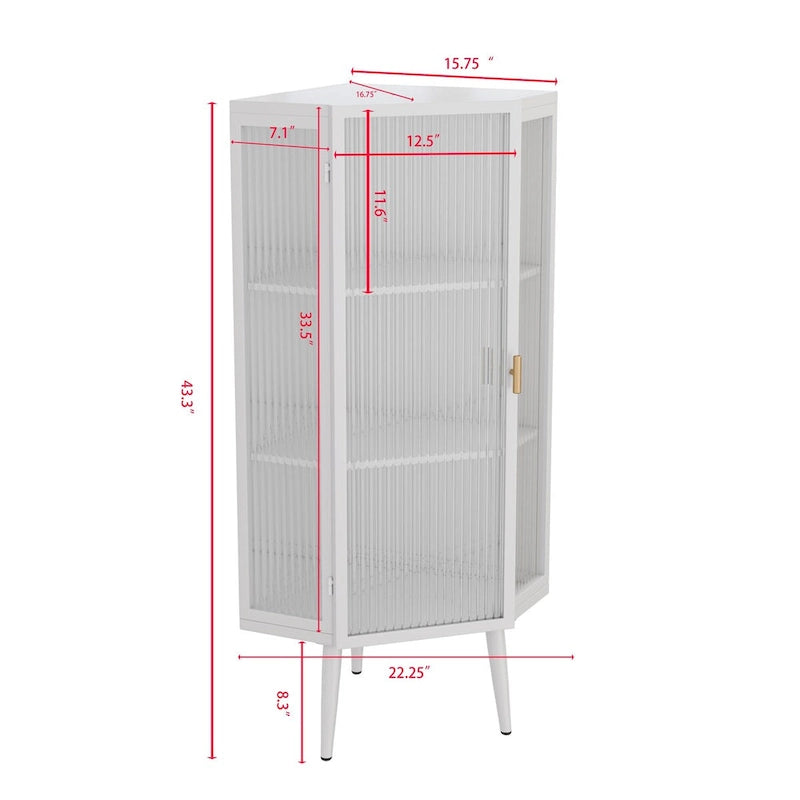 22.25  Floor Coner Cabinet,Three Tiers with Tempered Glass Doors and Storage Shelves