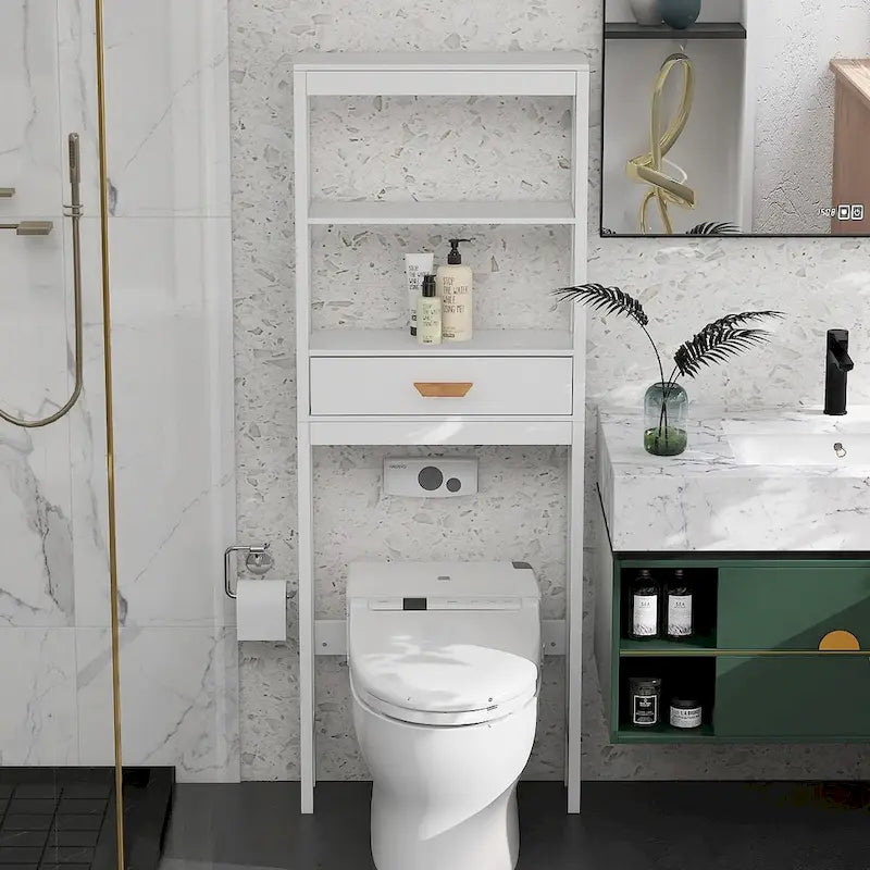 Over-the-Toilet Storage Cabinet with one Drawer and 2 ShelvesWhite