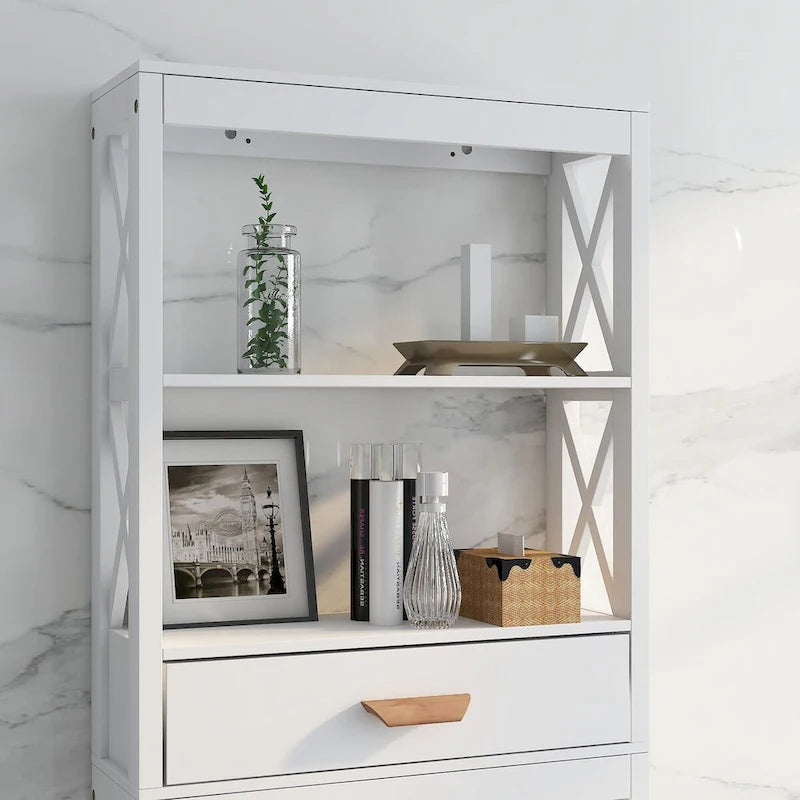 Over-the-Toilet Storage Cabinet with one Drawer and 2 ShelvesWhite