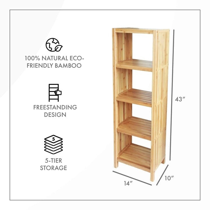 ToiletTree Products Deluxe Bamboo Freestanding 5-Tier Bathroom Organizing Shelf, Bathroom Organizer with Storage Shelves