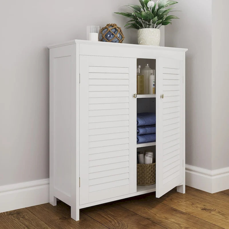 RiverRidge Ellsworth Bathroom and Laundry Storage Floor Cabinet with Doors and Adjustable Shelves - White