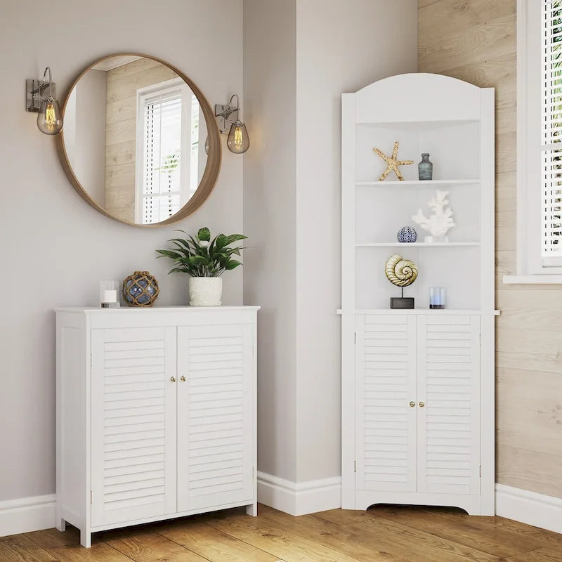 RiverRidge Ellsworth Bathroom and Laundry Storage Floor Cabinet with Doors and Adjustable Shelves - White