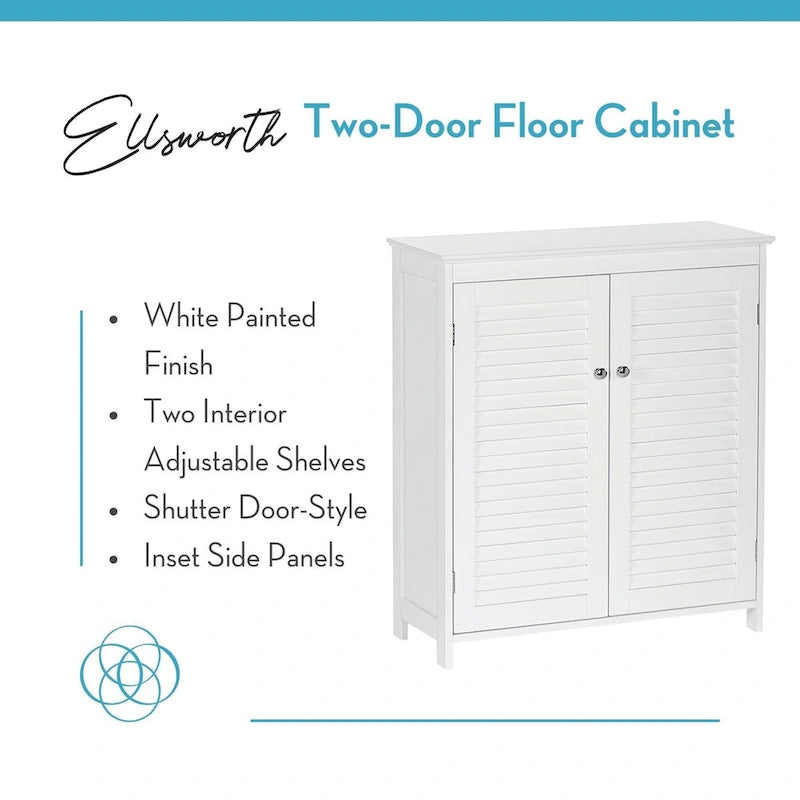 RiverRidge Ellsworth Bathroom and Laundry Storage Floor Cabinet with Doors and Adjustable Shelves - White
