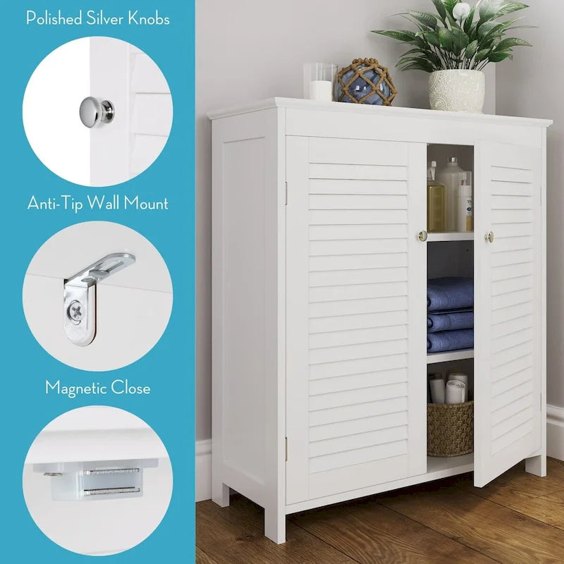 RiverRidge Ellsworth Bathroom and Laundry Storage Floor Cabinet with Doors and Adjustable Shelves - White