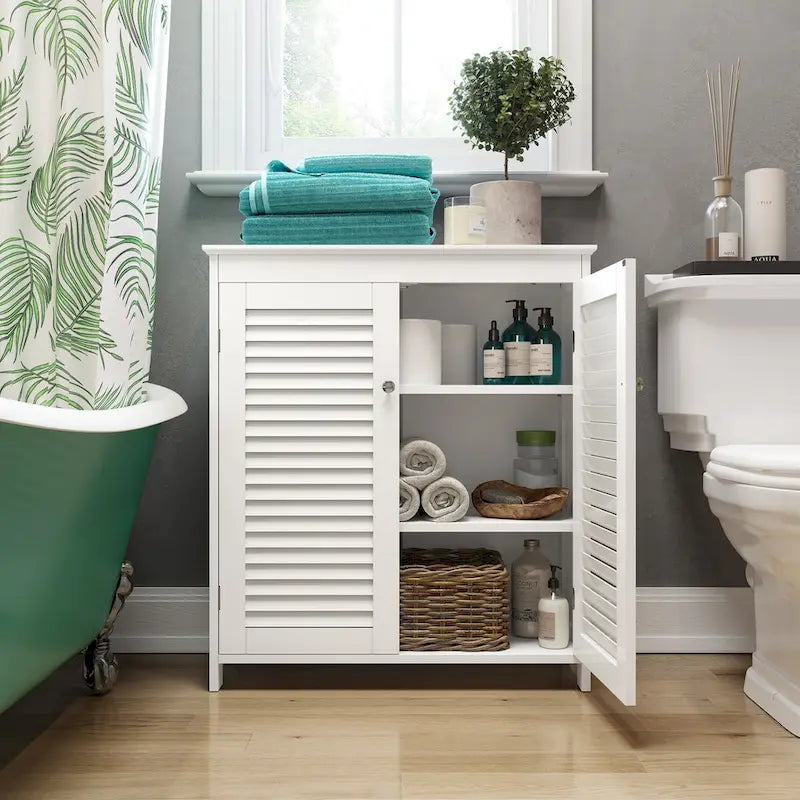RiverRidge Ellsworth Bathroom and Laundry Storage Floor Cabinet with Doors and Adjustable Shelves - White