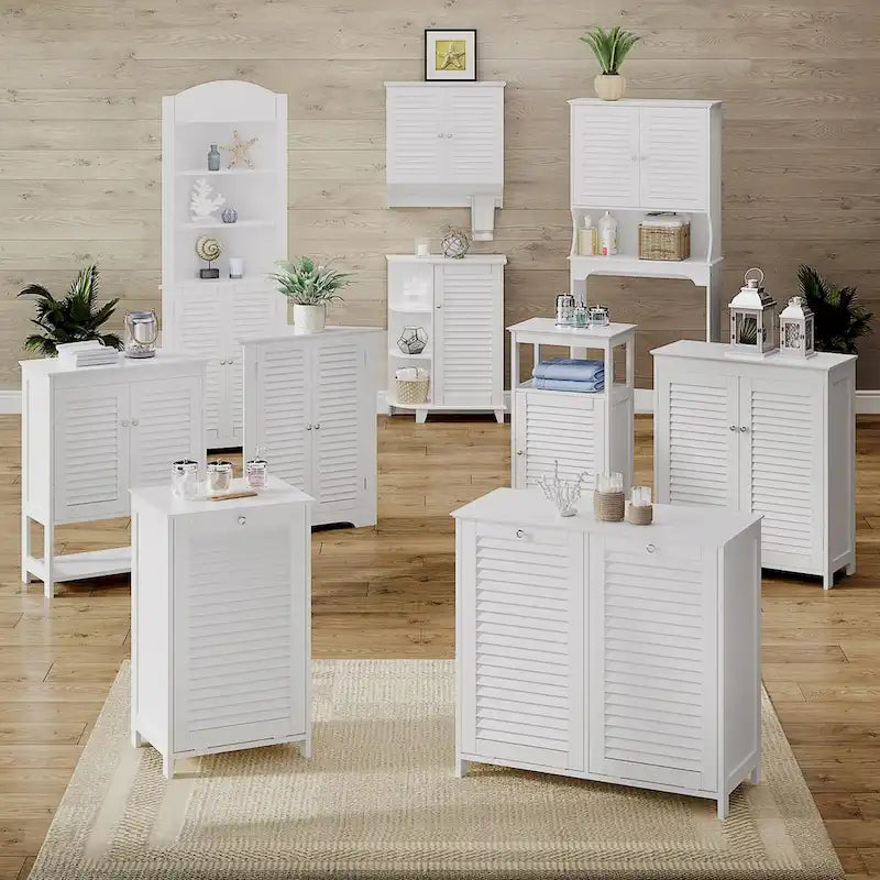 RiverRidge Ellsworth Bathroom and Laundry Storage Floor Cabinet with Doors and Adjustable Shelves - White