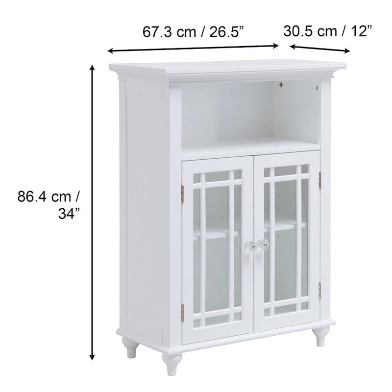 Teamson Home Neal Wooden Freestanding Two-Door Floor Cabinet with Glass Paneled Doors and Open Fixed Shelf