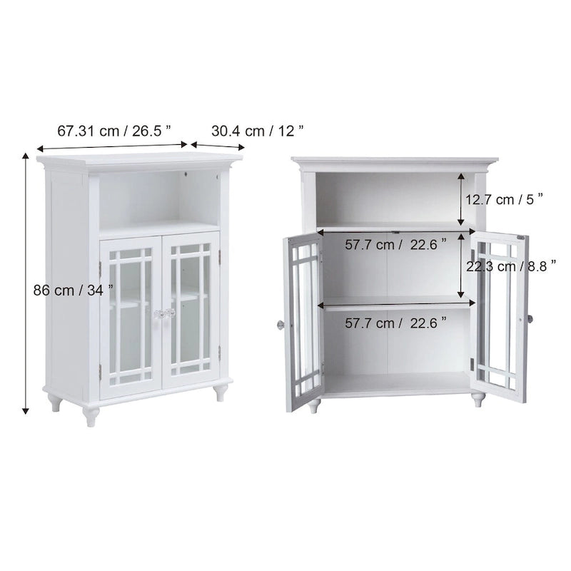 Teamson Home Neal Wooden Freestanding Two-Door Floor Cabinet with Glass Paneled Doors and Open Fixed Shelf