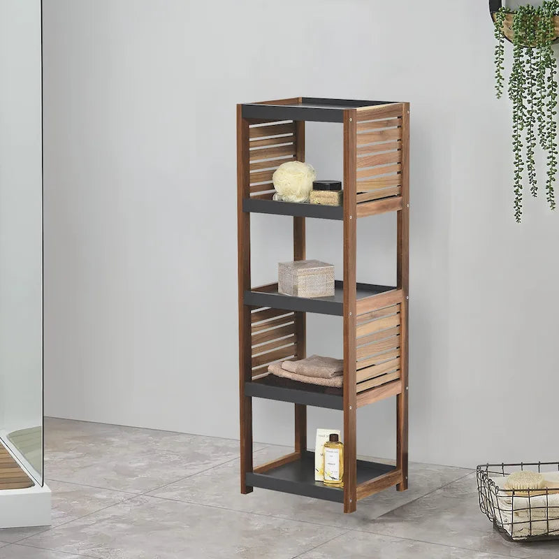 Open-Shelf Storage Unit with Vented Design, Brown and Gray - Elements Collection - 42 3/4 Hx14.5 Lx11 3/4 W