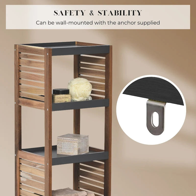 Open-Shelf Storage Unit with Vented Design, Brown and Gray - Elements Collection - 42 3/4 Hx14.5 Lx11 3/4 W