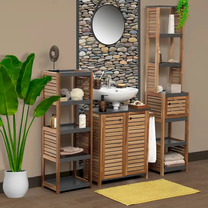 Open-Shelf Storage Unit with Vented Design, Brown and Gray - Elements Collection - 42 3/4 Hx14.5 Lx11 3/4 W
