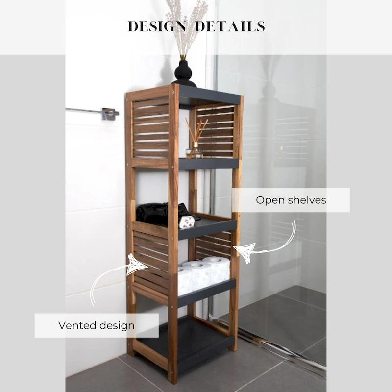 Open-Shelf Storage Unit with Vented Design, Brown and Gray - Elements Collection - 42 3/4 Hx14.5 Lx11 3/4 W