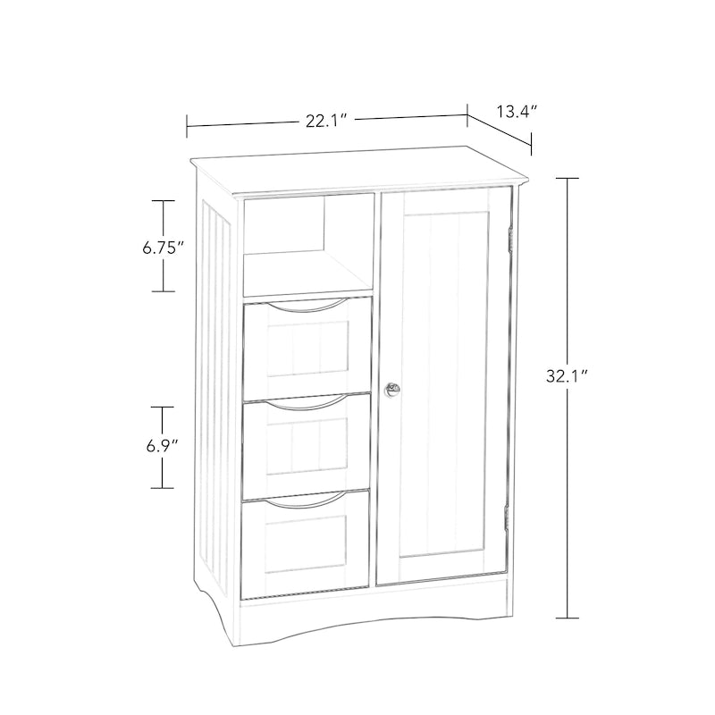 RiverRidge Ashland Single Door Bathroom and Laundry Storage Cabinet with 3 Drawers, Open and Adjustable Shelf
