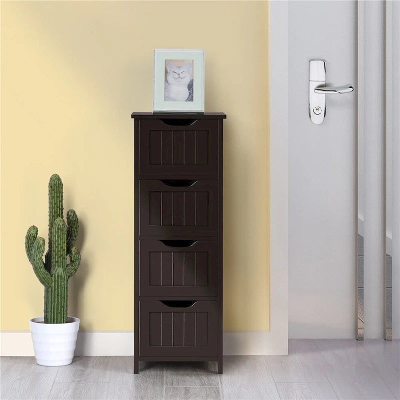 Yaheetech Bathroom Floor Cabinet Slim Bath Cabinet with 4 Drawers