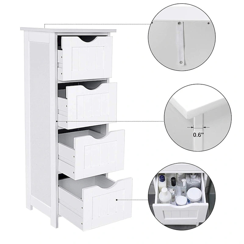 White Bathroom Storage Cabinet, Freestanding Office Cabinet with Drawers - 11.8 L x 11.8 W x 32.3 H