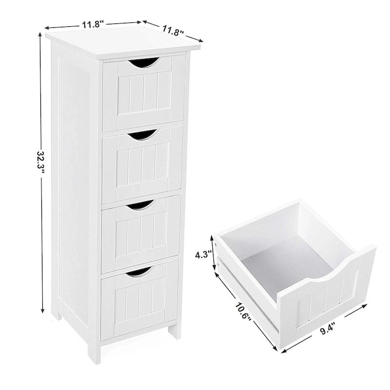 White Bathroom Storage Cabinet, Freestanding Office Cabinet with Drawers - 11.8 L x 11.8 W x 32.3 H