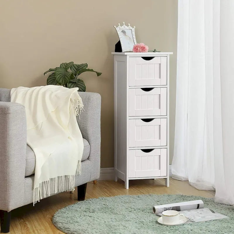 White Bathroom Storage Cabinet, Freestanding Office Cabinet with Drawers - 11.8 L x 11.8 W x 32.3 H