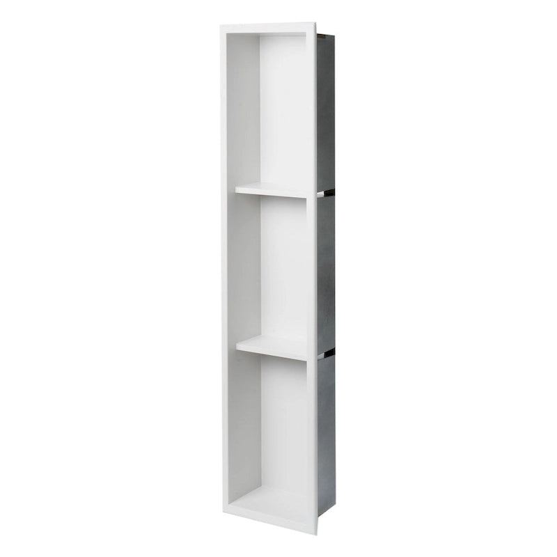 ALFI brand 8  x 36  White Matte Stainless Steel Vertical Triple Shelf Bath Shower Niche