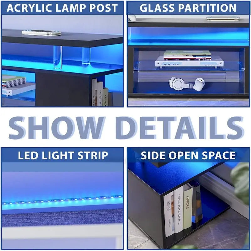 Center Media Storage Console Table with Large Side Cabinet for Living Room - White