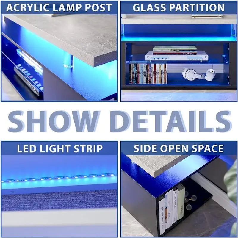 Center Media Storage Console Table with Large Side Cabinet for Living Room - White