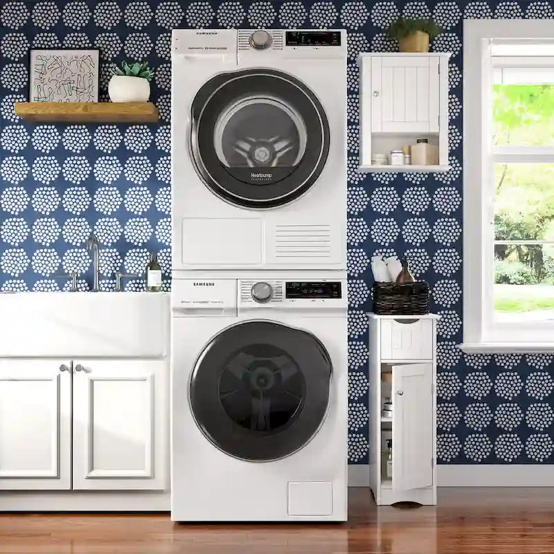 RiverRidge Ashland Single Door Narrow Bathroom and Laundry Storage Cabinet with Drawer and Adjustable Shelves - White