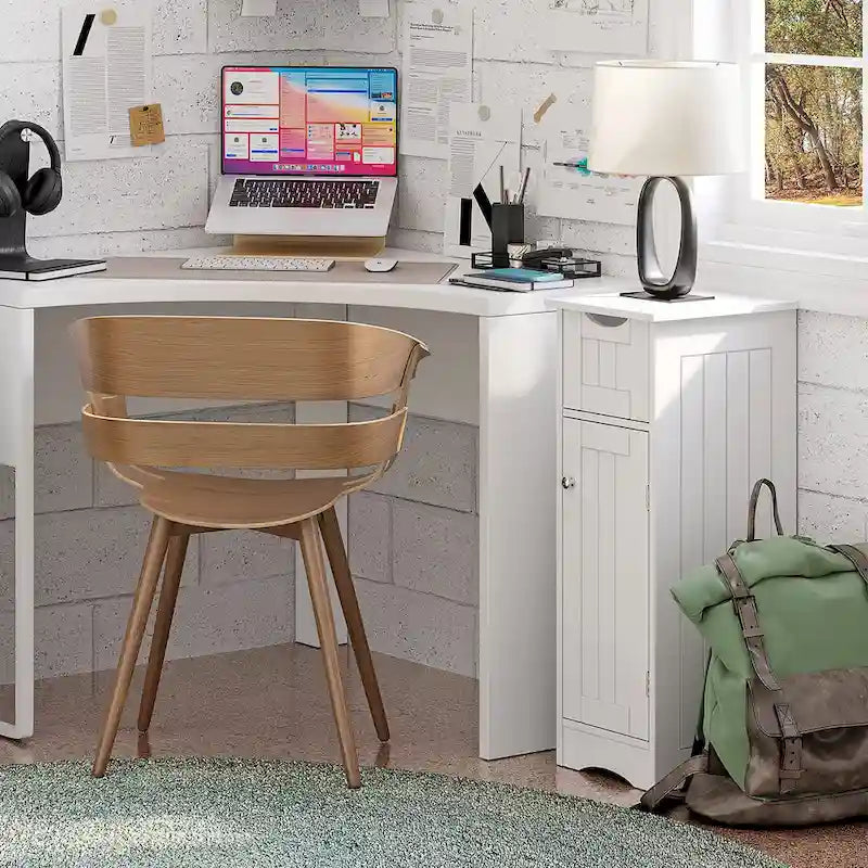 RiverRidge Ashland Single Door Narrow Bathroom and Laundry Storage Cabinet with Drawer and Adjustable Shelves - White