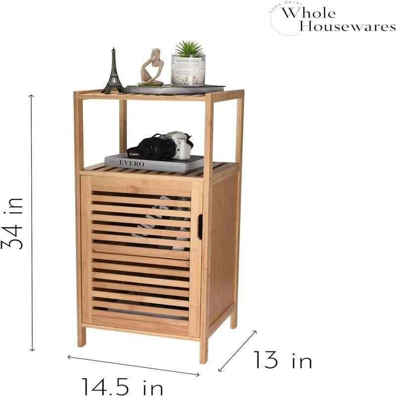 Bamboo Shoe Rack Cabinet Shelf Storage with Doors for Bathroom - 13.2 D x 14.4 W x 33.8 H