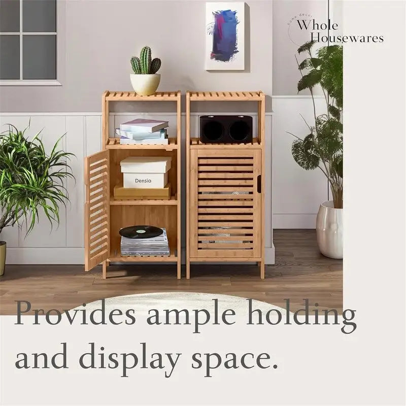 Bamboo Shoe Rack Cabinet Shelf Storage with Doors for Bathroom - 13.2 D x 14.4 W x 33.8 H