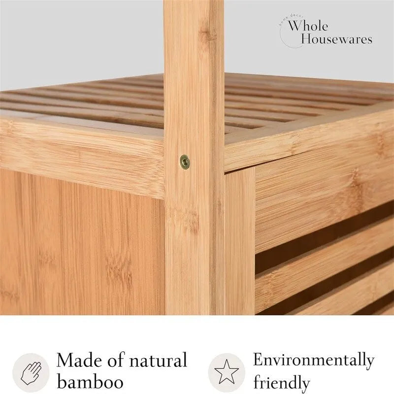 Bamboo Shoe Rack Cabinet Shelf Storage with Doors for Bathroom - 13.2 D x 14.4 W x 33.8 H