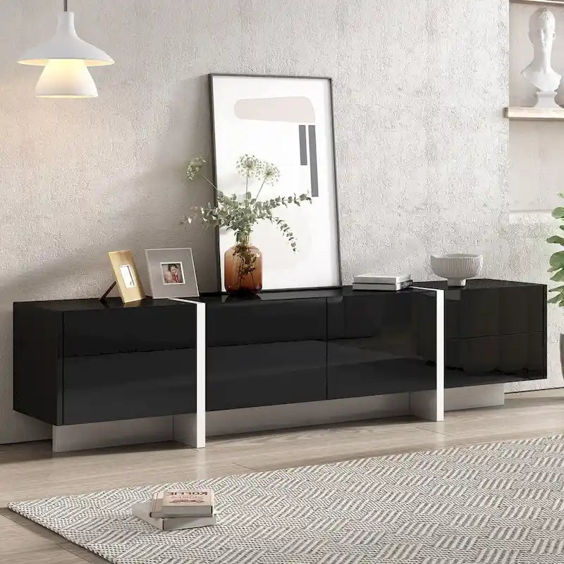 Siavonce White & Black Contemporary Rectangle Design TV Stand - 74.8 W x 13.7 D x 17.7 H