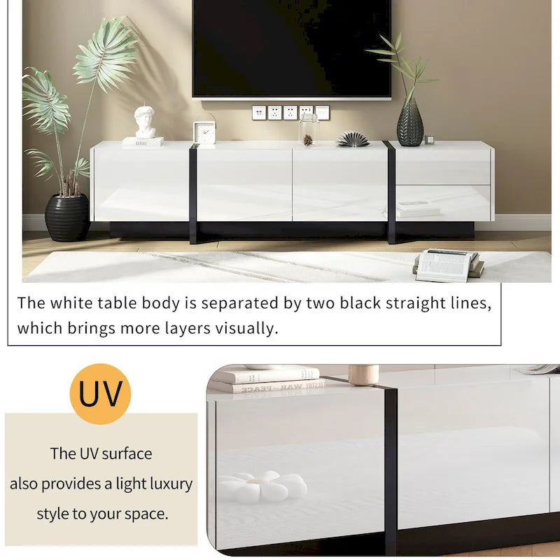 Siavonce White & Black Contemporary Rectangle Design TV Stand - 74.8 W x 13.7 D x 17.7 H