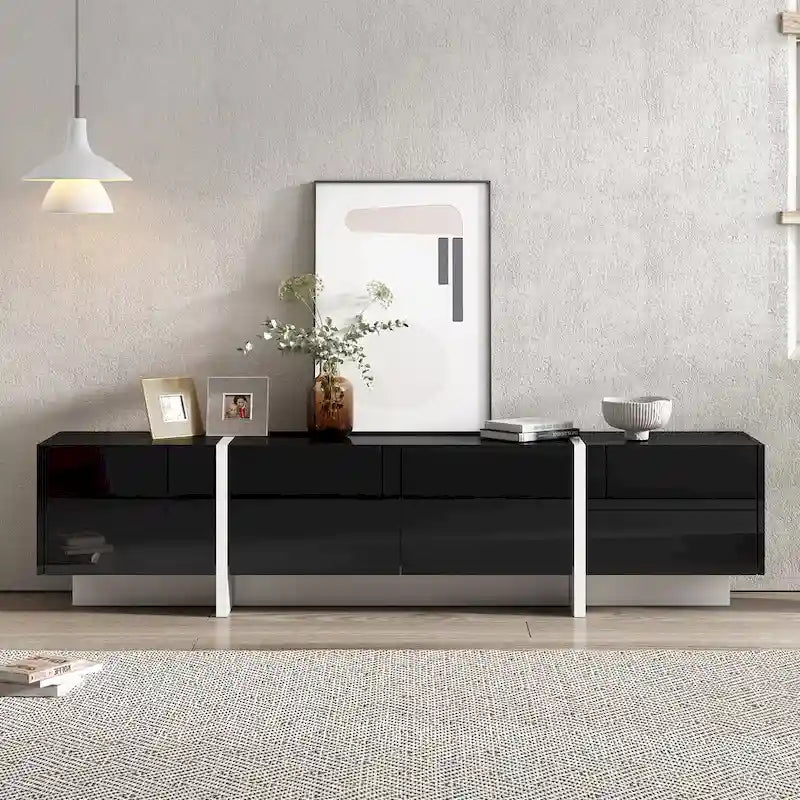 Siavonce White & Black Contemporary Rectangle Design TV Stand - 74.8 W x 13.7 D x 17.7 H