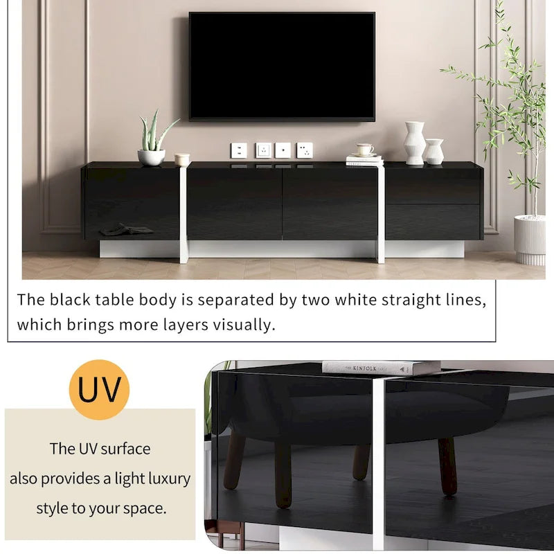 Siavonce White & Black Contemporary Rectangle Design TV Stand - 74.8 W x 13.7 D x 17.7 H