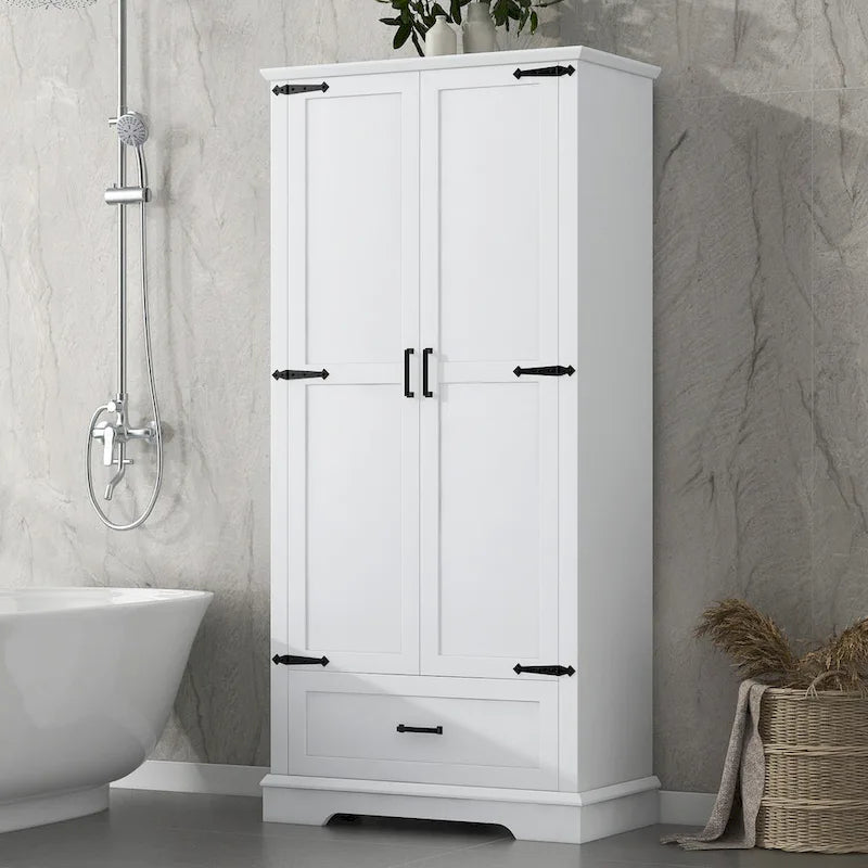 Tall Bathroom Storage Cabinet with 2 Doors, 1 Drawer & Adjustable Shelf