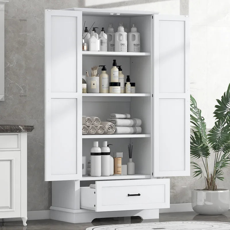 Tall Bathroom Storage Cabinet with 2 Doors, 1 Drawer & Adjustable Shelf