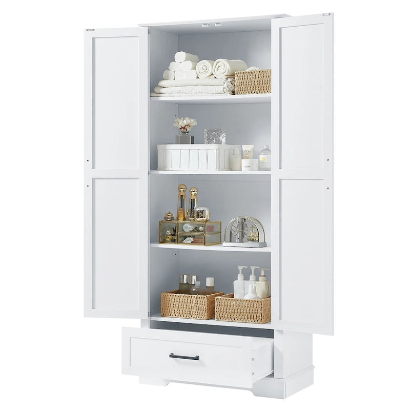 Tall Bathroom Storage Cabinet with 2 Doors, 1 Drawer & Adjustable Shelf