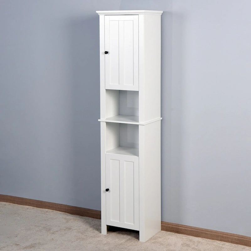 White Bathroom Storage Floor Cabinet with 6 Shelves