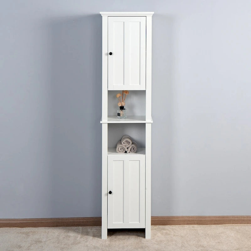 White Bathroom Storage Floor Cabinet with 6 Shelves