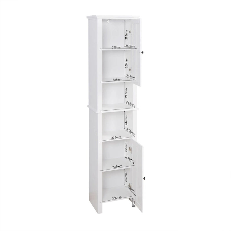 White Bathroom Storage Floor Cabinet with 6 Shelves
