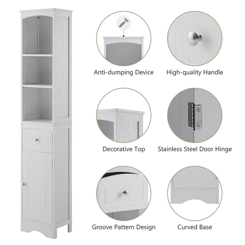 Tall Bathroom Cabinet Freestanding Storage Cabinet with Drawer - 13.4 L x 9.1 W x 66.9 H