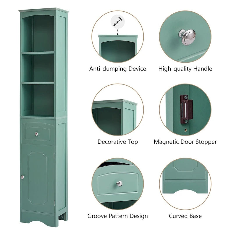 Tall Bathroom Cabinet Freestanding Storage Cabinet with Drawer - 13.4 L x 9.1 W x 66.9 H