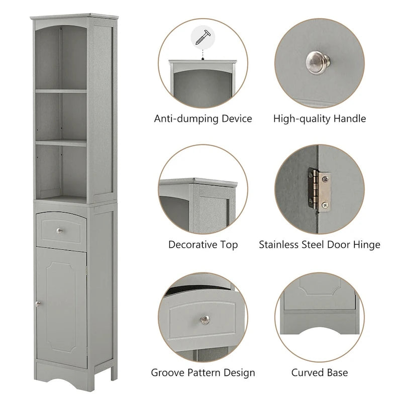 Tall Bathroom Cabinet Freestanding Storage Cabinet with Drawer - 13.4 L x 9.1 W x 66.9 H